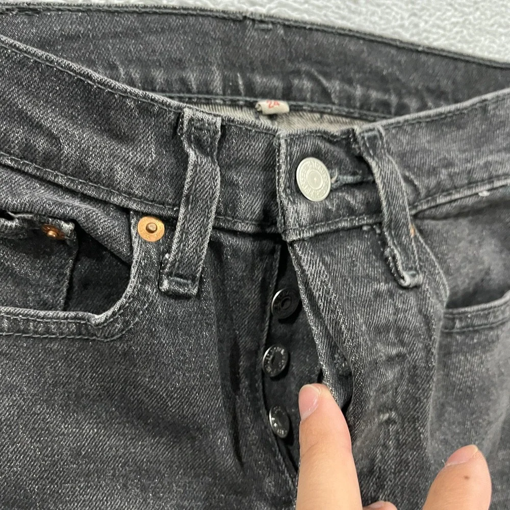 Levis Premium Jeans Women 24 Button Fly Raw Hem Ankle Grunge Goth Y2K Streetwear